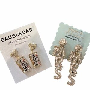 2 PAIRS MRS & GETTING MARRIED PEARL RHINESTONES EARRINGS BAUBLEBAR PIPER K NEW